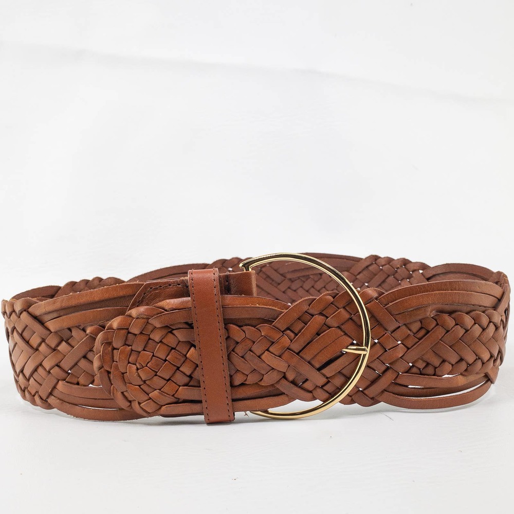 Brown Leather Woven Belt 36”x2”
